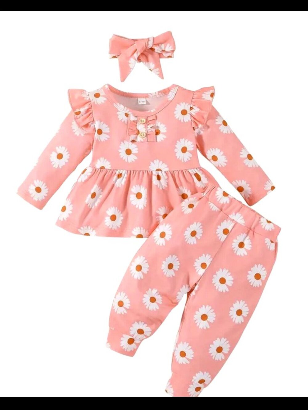 New Girls Floral Print Long SleeveTop & Pants Set & Bow Size 9-12 Months